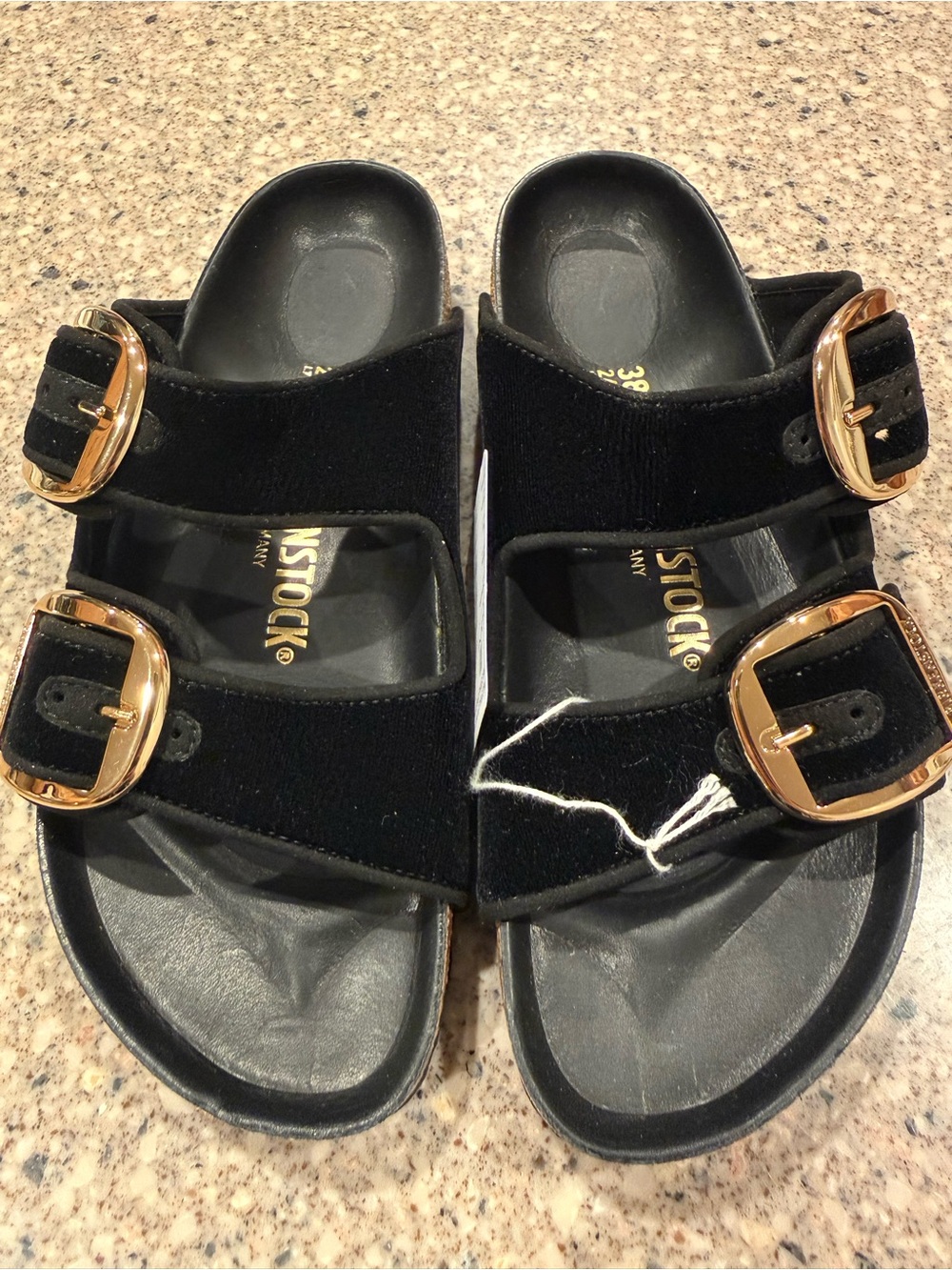 Birkenstock Arizona Big Buckle Piping Rivet Logo sandals black velvet LIMITED ED